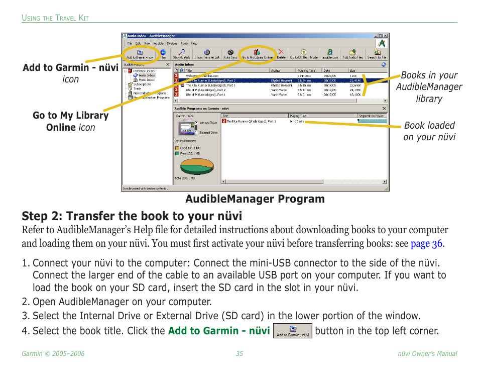 Step 2: transfer the book to your nüvi | Garmin Nuvi 350 User Manual | Page 41 / 79