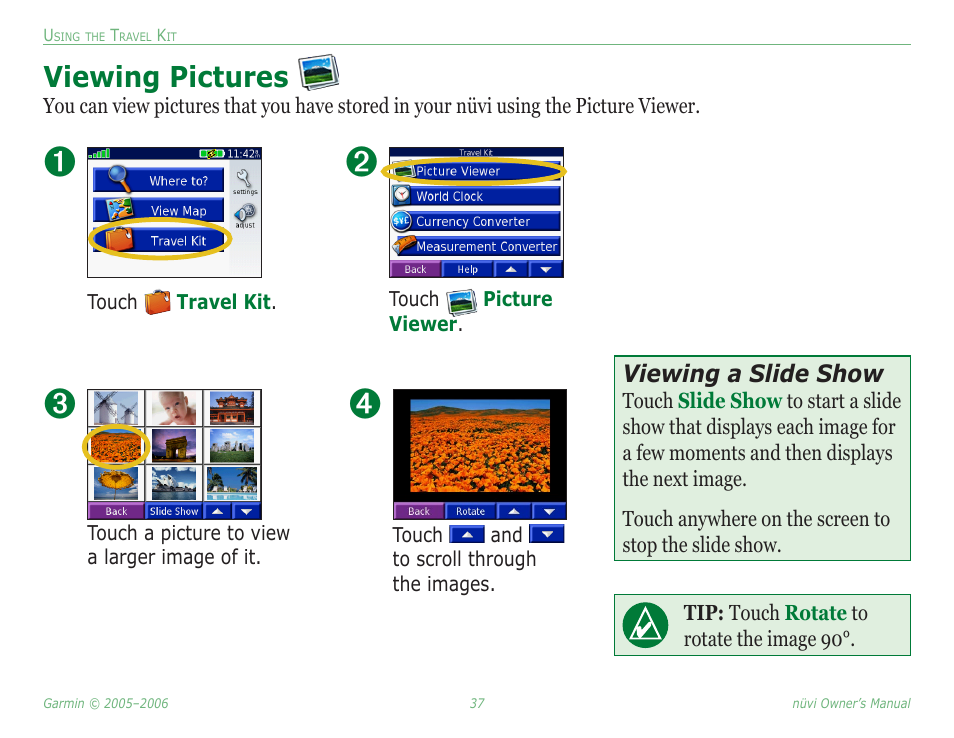 Viewing pictures | Garmin Nuvi 350 User Manual | Page 43 / 79