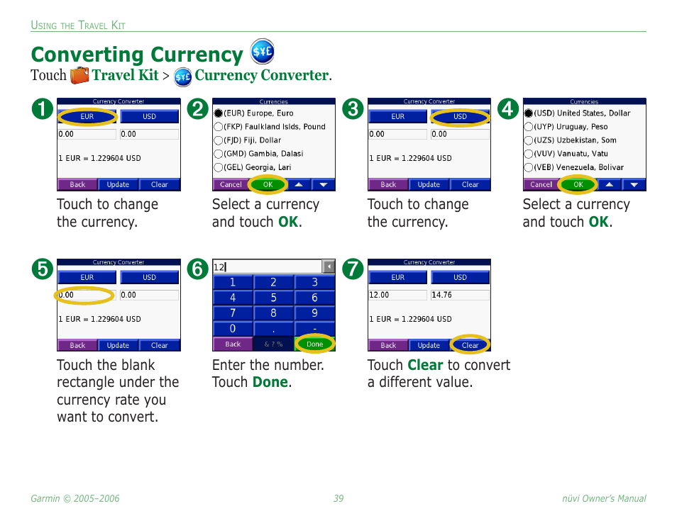 Converting currency | Garmin Nuvi 350 User Manual | Page 45 / 79