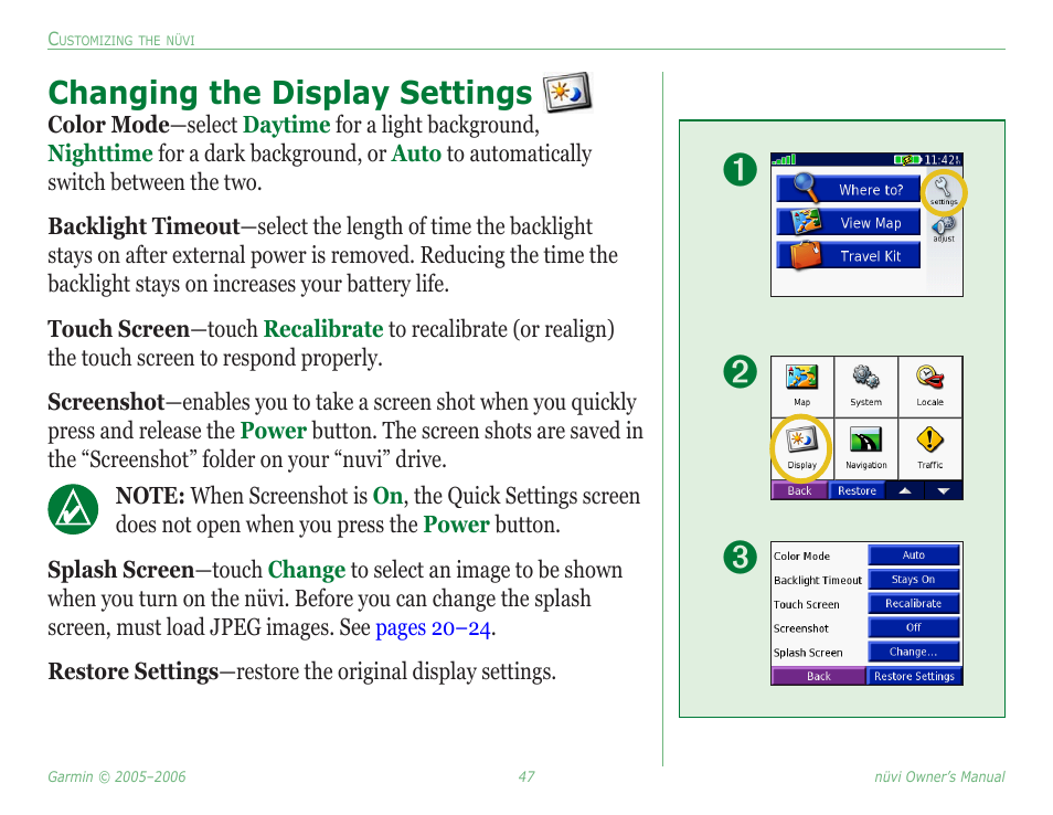 Changing the display settings | Garmin Nuvi 350 User Manual | Page 53 / 79