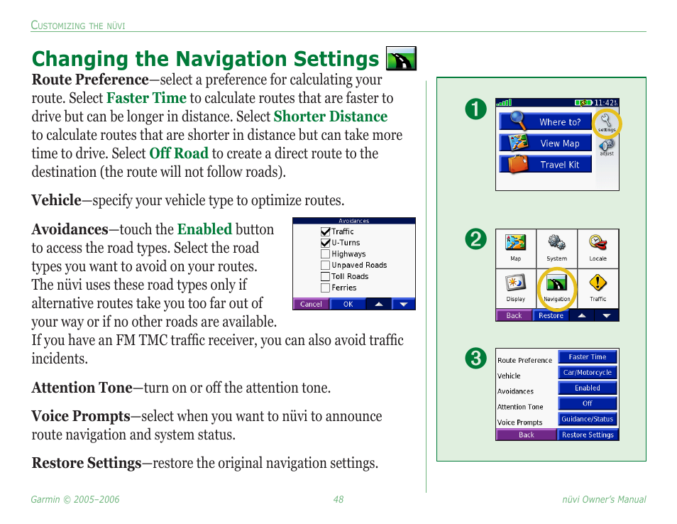 Changing the navigation settings | Garmin Nuvi 350 User Manual | Page 54 / 79