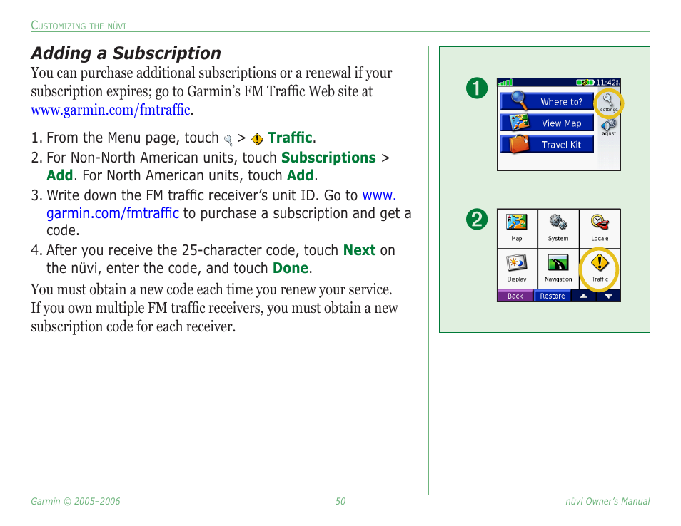 Adding a subscription | Garmin Nuvi 350 User Manual | Page 56 / 79