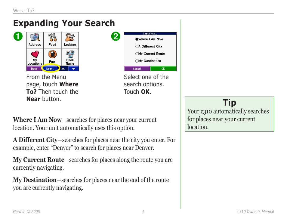 Expanding your search | Garmin StreetPilot c310 User Manual | Page 10 / 37