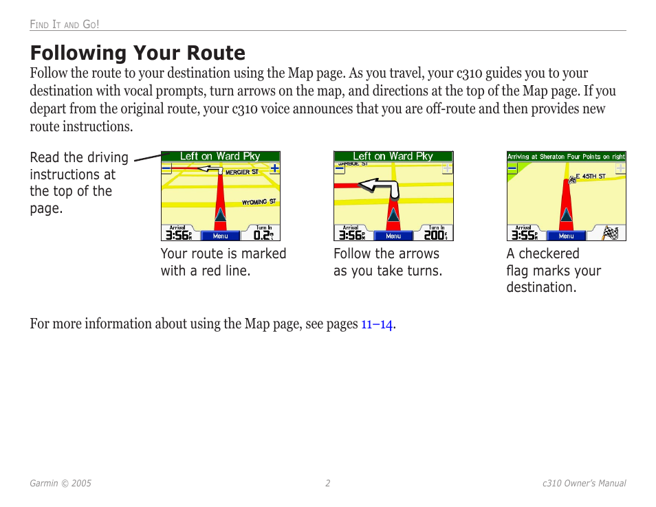 Following your route | Garmin StreetPilot c310 User Manual | Page 6 / 37