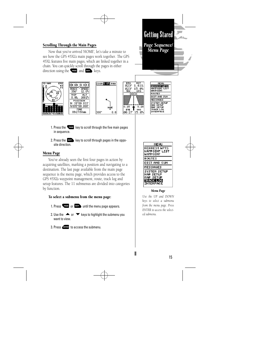 Getting stared | Garmin GPS 45XL User Manual | Page 19 / 68