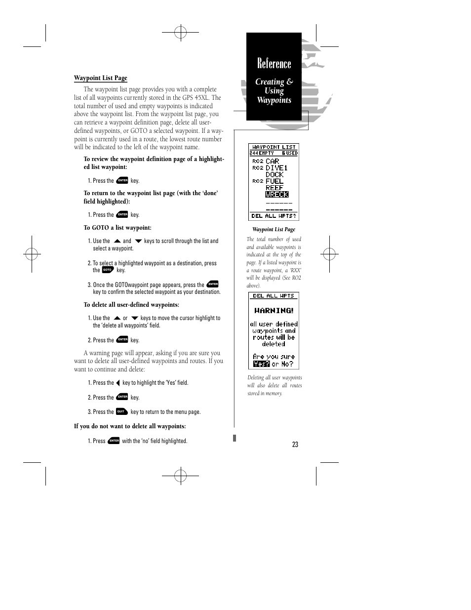 Reference, Creating & using waypoints | Garmin GPS 45XL User Manual | Page 27 / 68