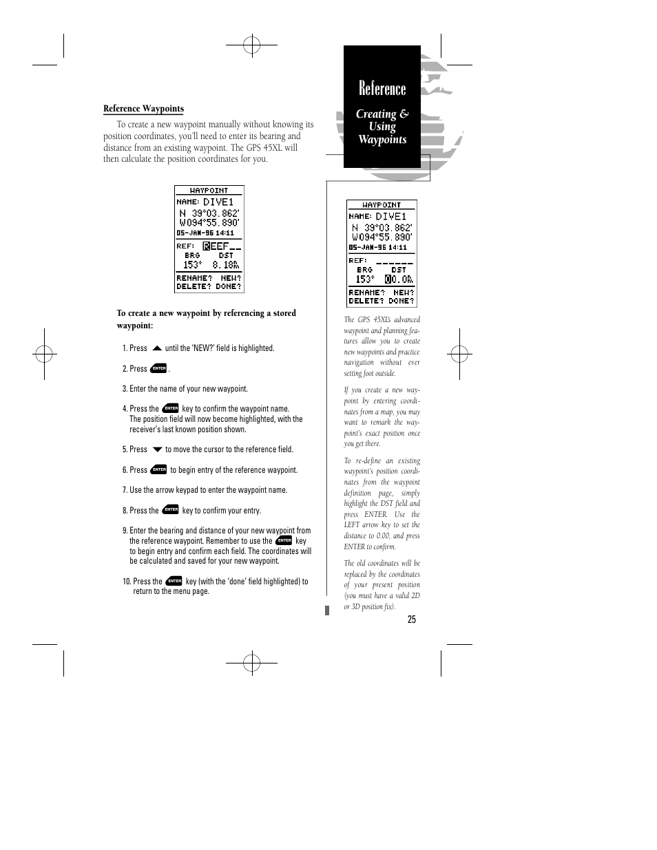 Reference, Creating & using waypoints | Garmin GPS 45XL User Manual | Page 29 / 68