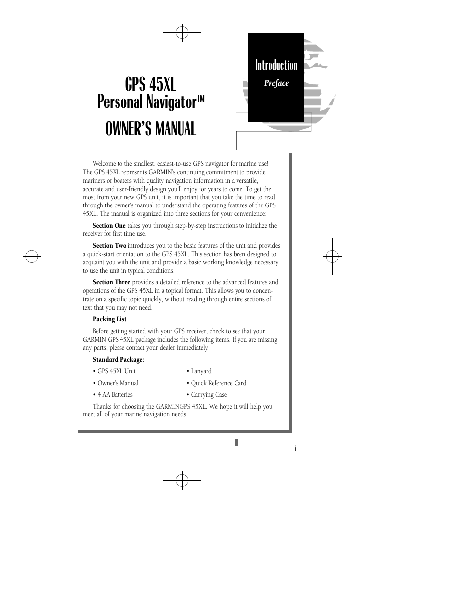 Gps 45xl personal navigator, Owner’s manual, Introduction | Garmin GPS 45XL User Manual | Page 3 / 68