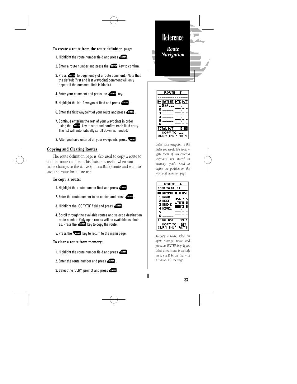 Reference, Route navigation | Garmin GPS 45XL User Manual | Page 37 / 68