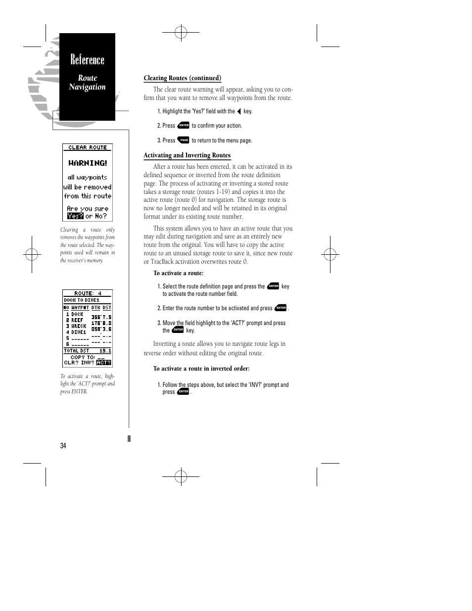 Reference, Route navigation | Garmin GPS 45XL User Manual | Page 38 / 68