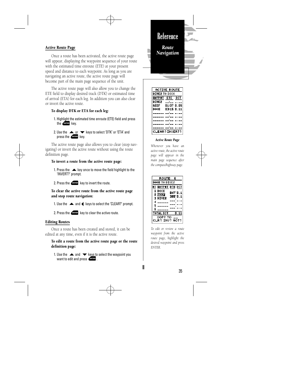 Reference, Route navigation | Garmin GPS 45XL User Manual | Page 39 / 68