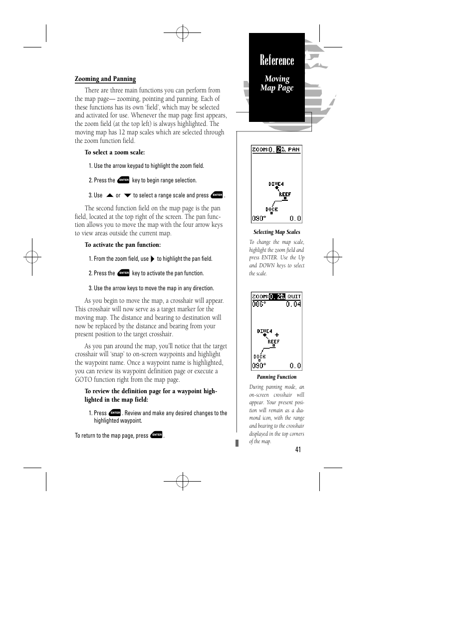 Reference, Moving map page | Garmin GPS 45XL User Manual | Page 45 / 68