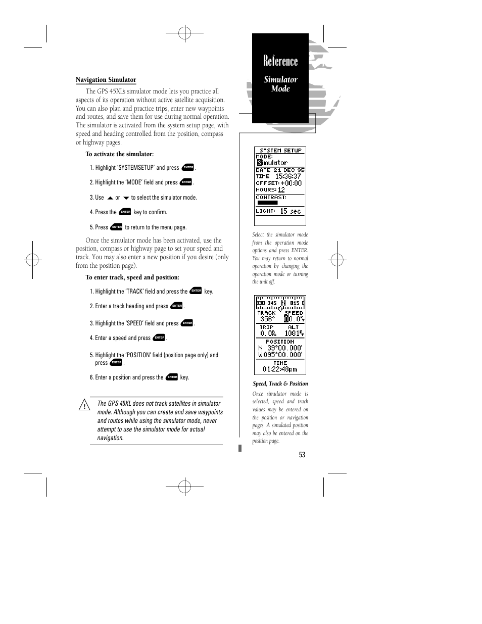 Reference, Simulator mode | Garmin GPS 45XL User Manual | Page 57 / 68