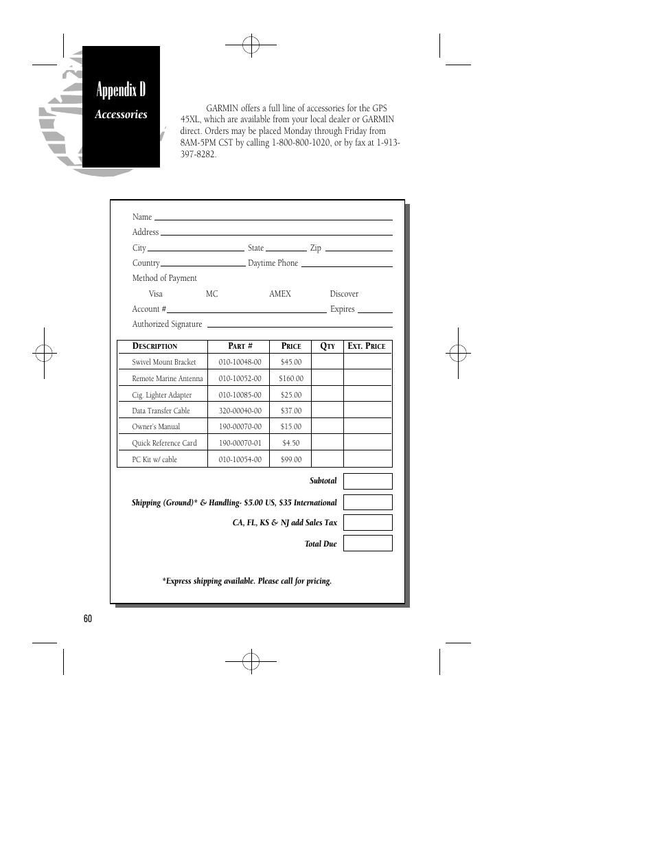 Introduction, Appendix d, Preface | Accessories | Garmin GPS 45XL User Manual | Page 64 / 68