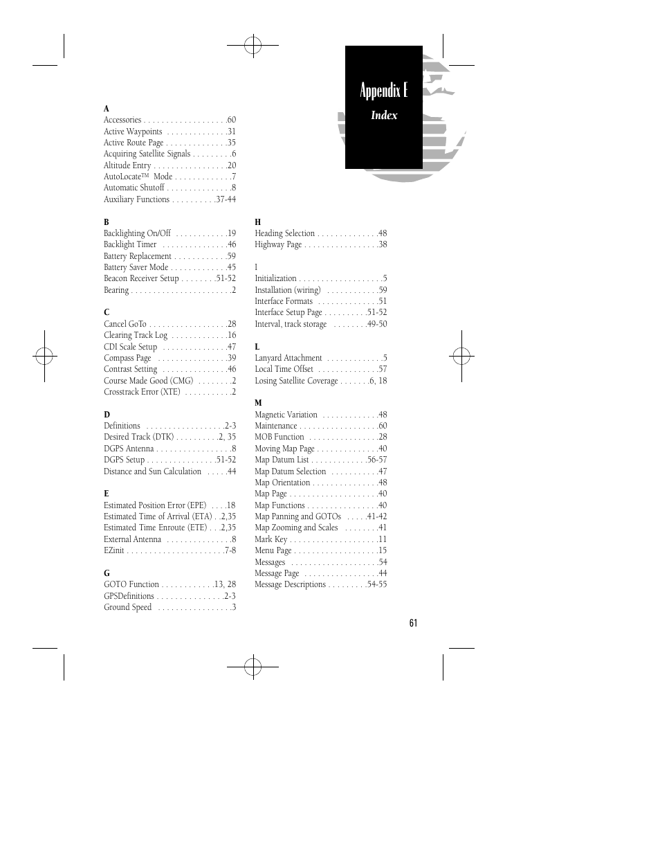 Appendix e | Garmin GPS 45XL User Manual | Page 65 / 68