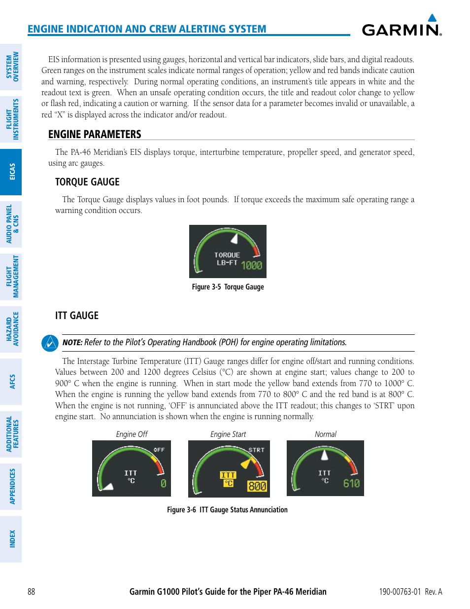 Engine parameters, Engine indication and crew alerting system, Torque gauge | Itt gauge | Garmin G1000 Piper PA-46 Meridian User Manual | Page 102 / 572