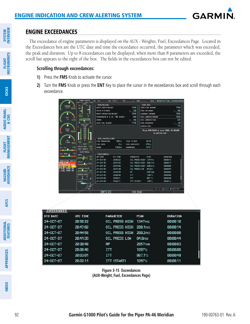 Engine exceedances, Engine indication and crew alerting system | Garmin G1000 Piper PA-46 Meridian User Manual | Page 106 / 572