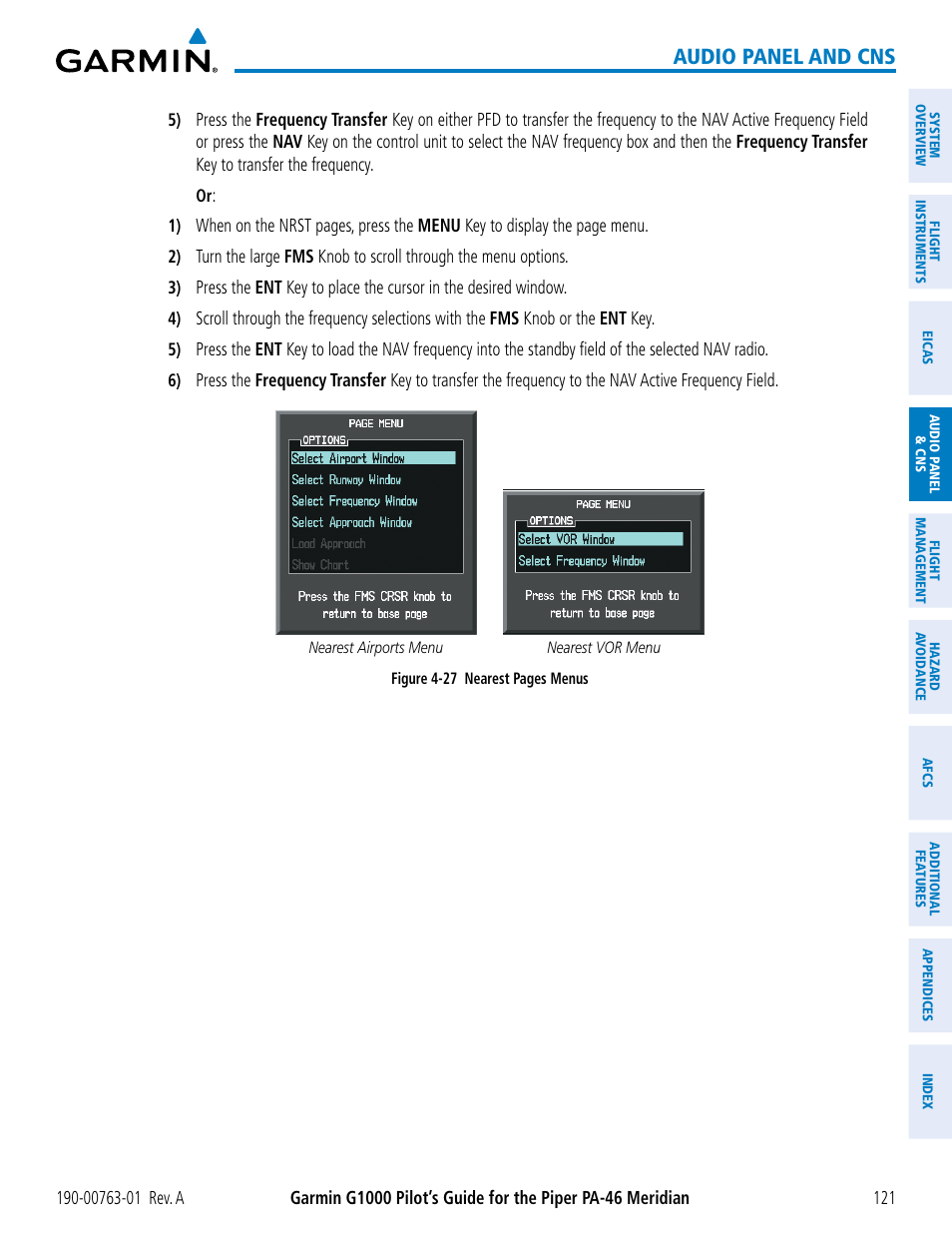 Audio panel and cns | Garmin G1000 Piper PA-46 Meridian User Manual | Page 135 / 572