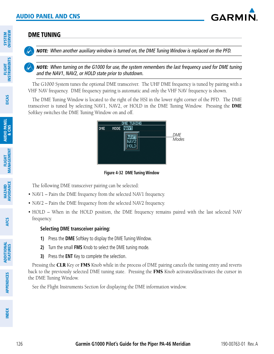 Dme tuning, Audio panel and cns | Garmin G1000 Piper PA-46 Meridian User Manual | Page 140 / 572