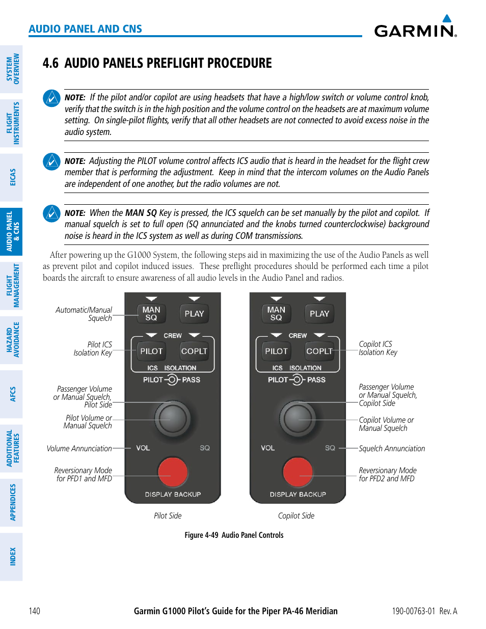 6 audio panels preflight procedure, Audio panel and cns | Garmin G1000 Piper PA-46 Meridian User Manual | Page 154 / 572