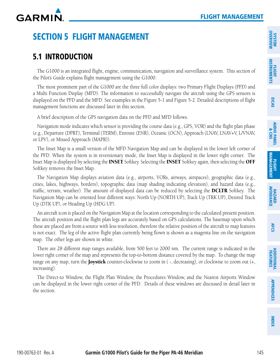 Section 5 flight management, 1 introduction, Flight management | Garmin G1000 Piper PA-46 Meridian User Manual | Page 159 / 572