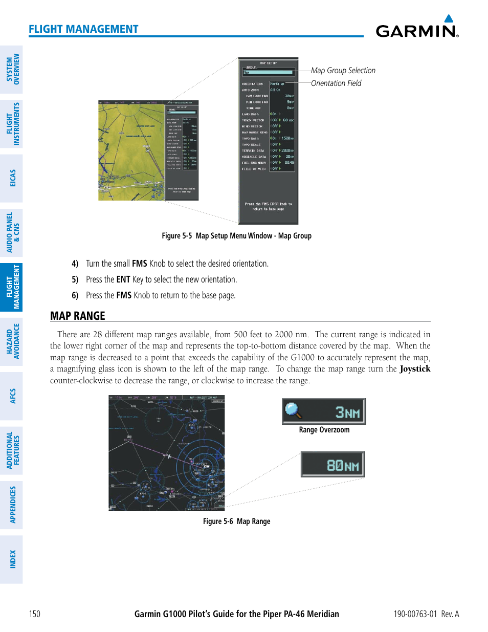 Map range, Flight management | Garmin G1000 Piper PA-46 Meridian User Manual | Page 164 / 572