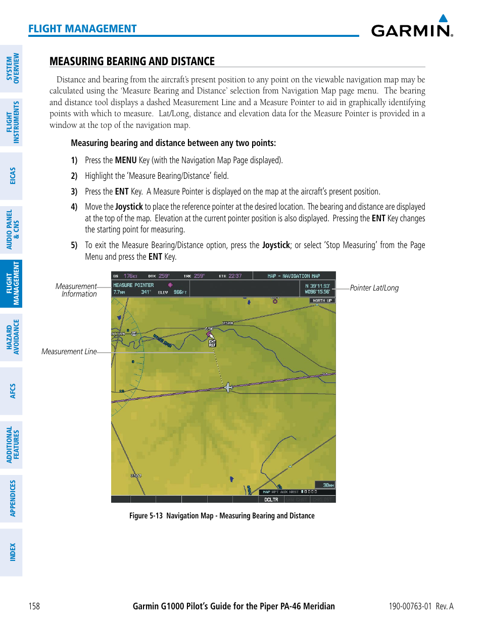 Measuring bearing and distance, Flight management | Garmin G1000 Piper PA-46 Meridian User Manual | Page 172 / 572