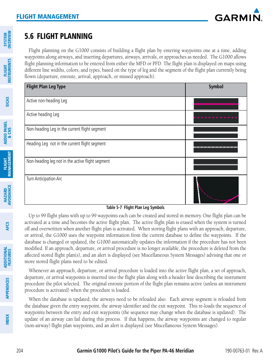 6 flight planning, Flight management | Garmin G1000 Piper PA-46 Meridian User Manual | Page 218 / 572