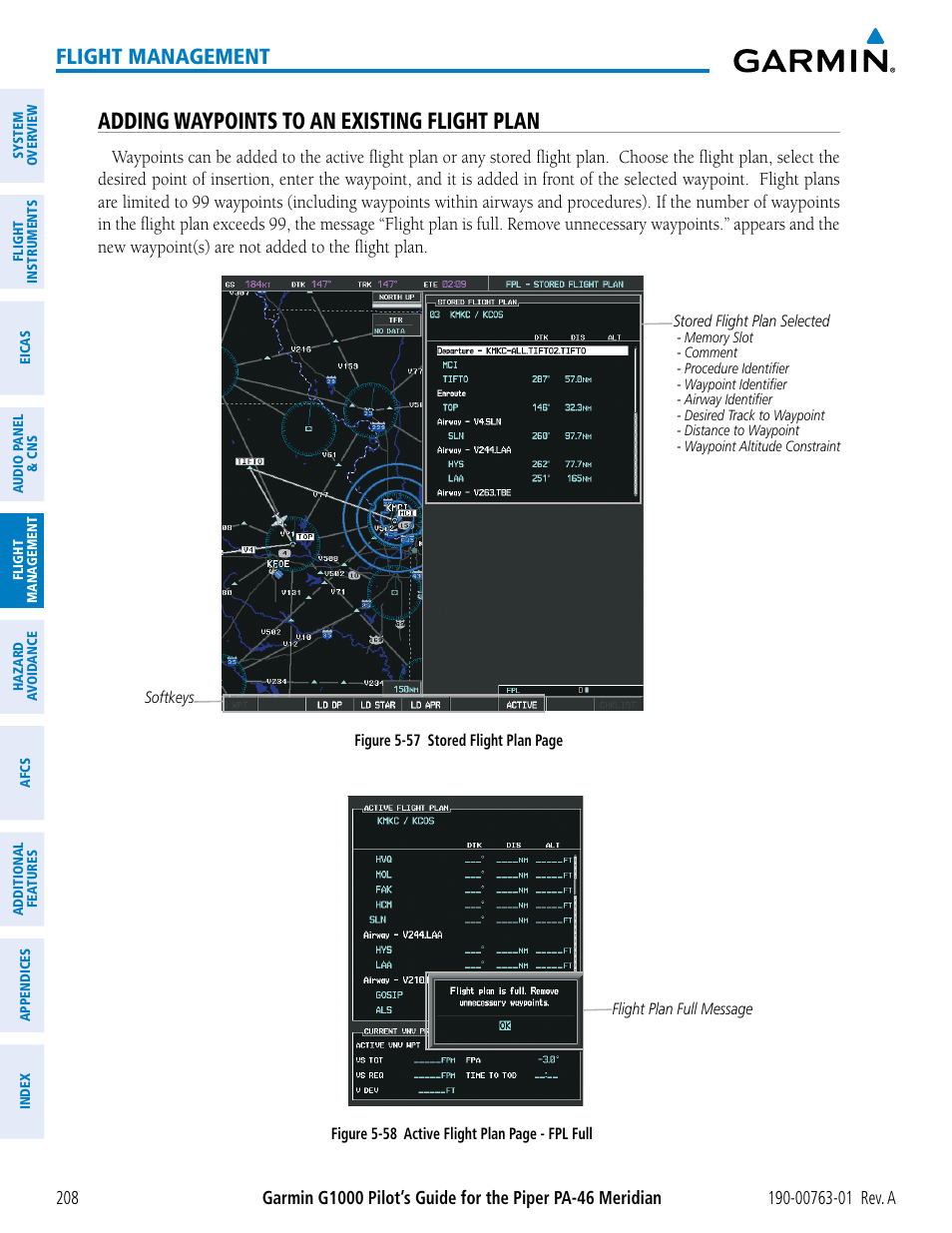 Adding waypoints to an existing flight plan, Flight management | Garmin G1000 Piper PA-46 Meridian User Manual | Page 222 / 572