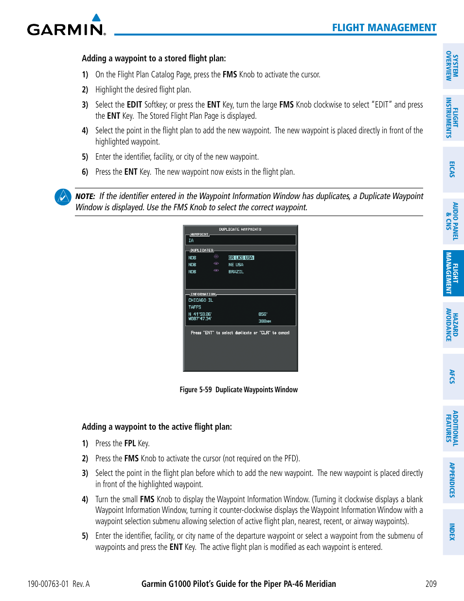 Flight management | Garmin G1000 Piper PA-46 Meridian User Manual | Page 223 / 572