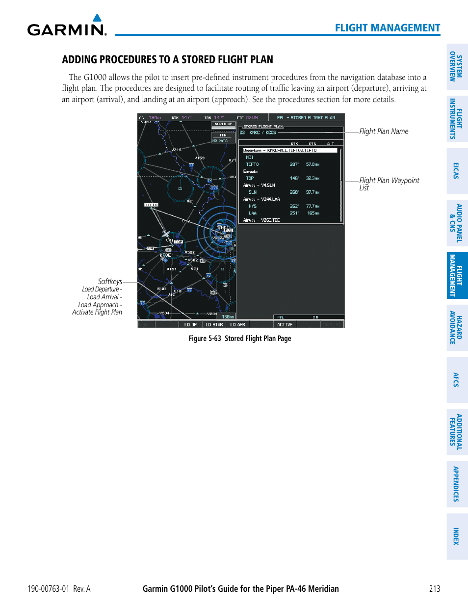 Adding procedures to a stored flight plan, Flight management | Garmin G1000 Piper PA-46 Meridian User Manual | Page 227 / 572