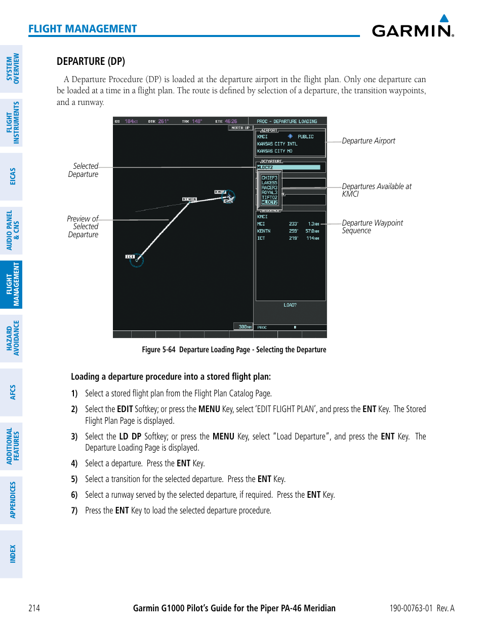 Flight management, Departure (dp) | Garmin G1000 Piper PA-46 Meridian User Manual | Page 228 / 572