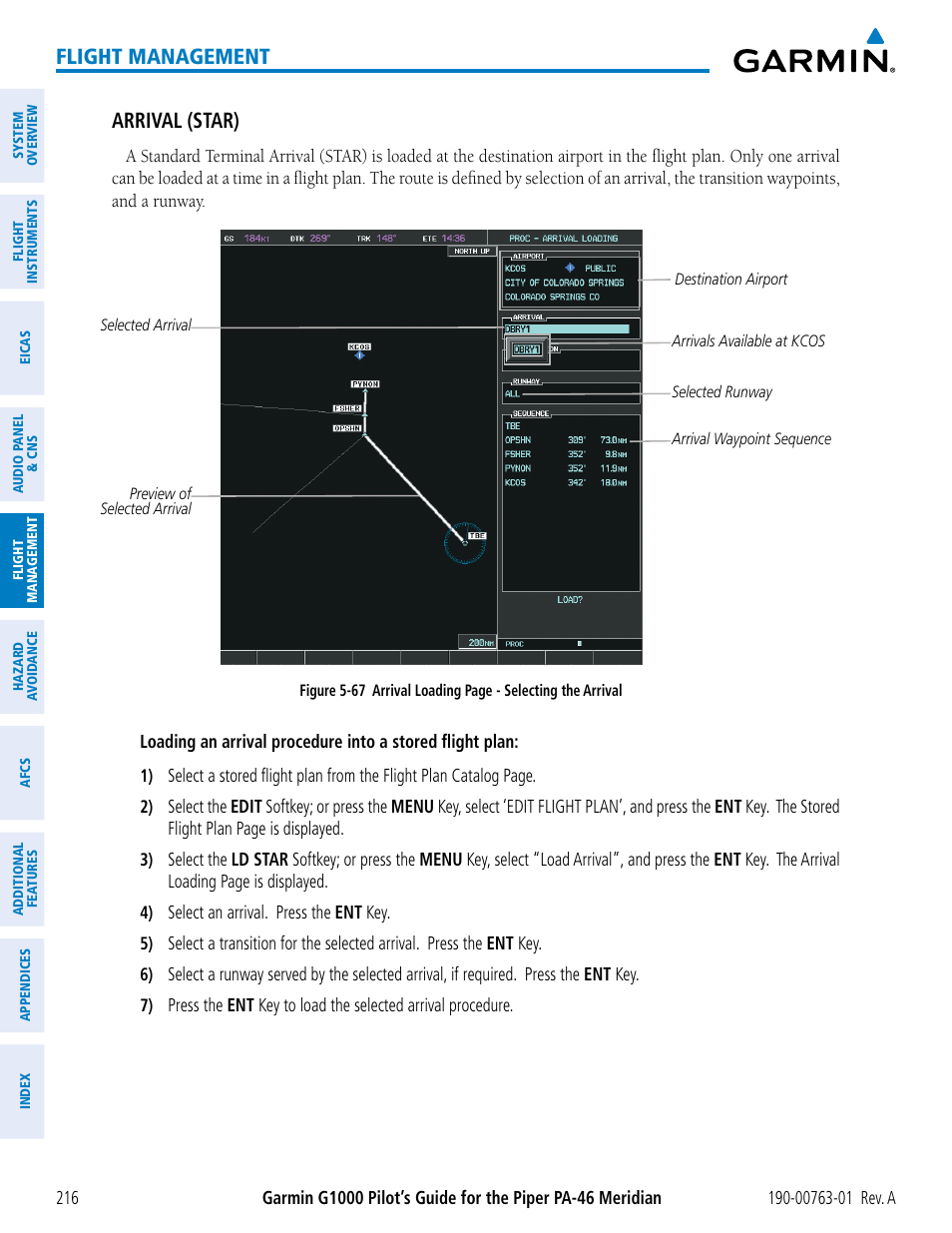 Flight management, Arrival (star) | Garmin G1000 Piper PA-46 Meridian User Manual | Page 230 / 572
