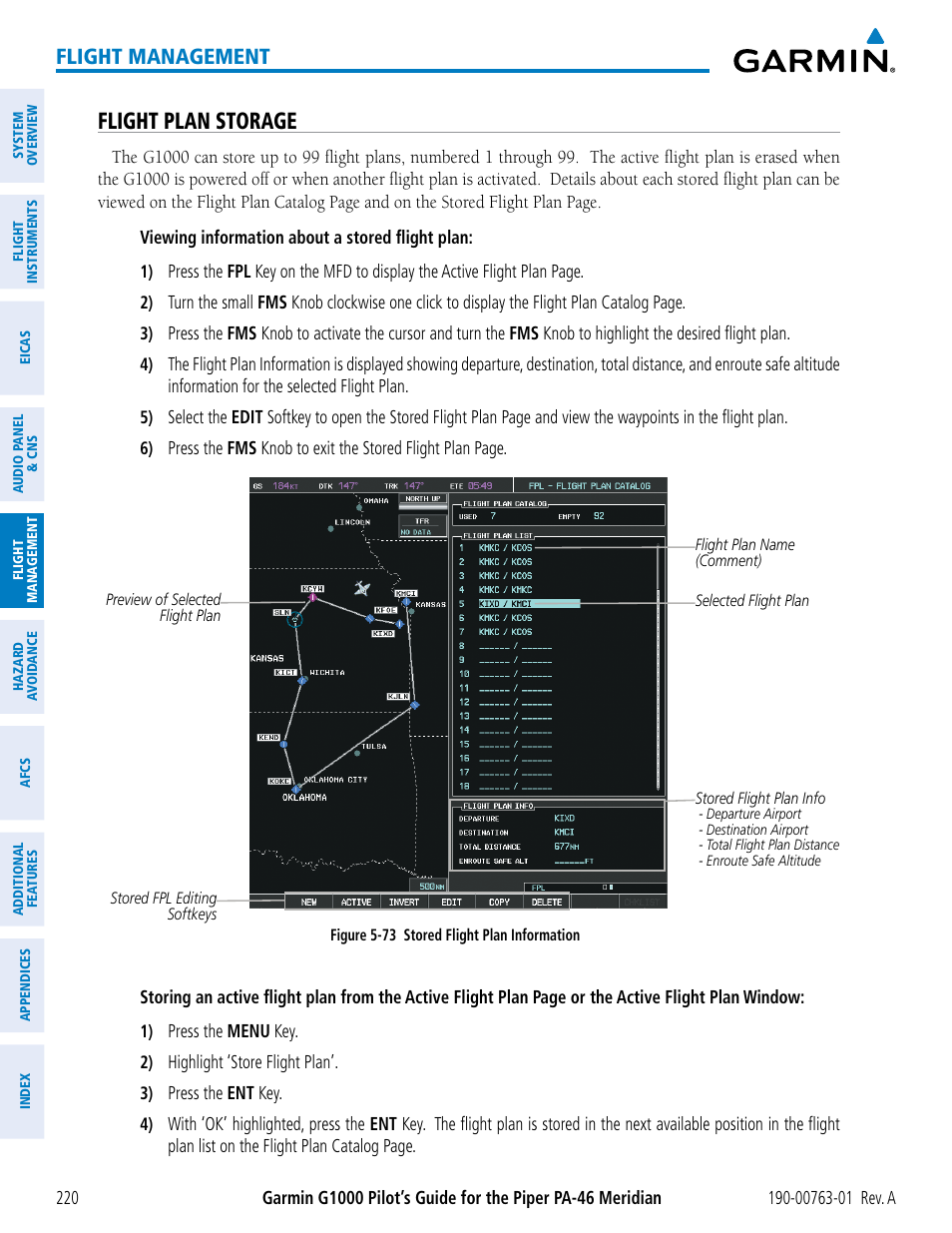 Flight plan storage, Flight management | Garmin G1000 Piper PA-46 Meridian User Manual | Page 234 / 572