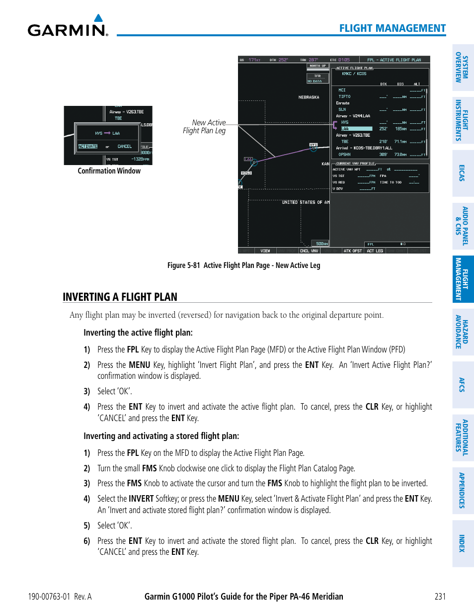 Inverting a flight plan, Flight management | Garmin G1000 Piper PA-46 Meridian User Manual | Page 245 / 572
