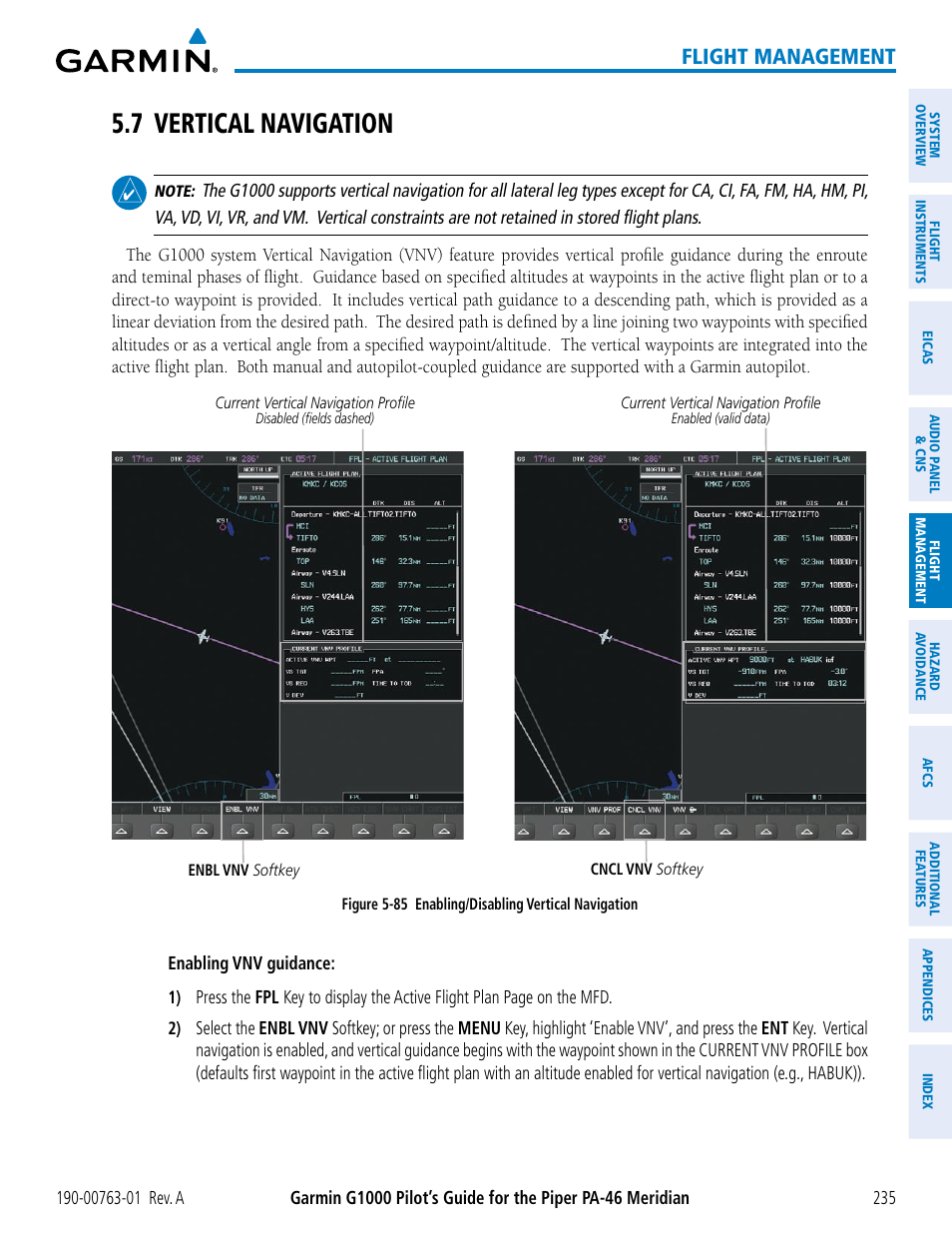 7 vertical navigation, Flight management | Garmin G1000 Piper PA-46 Meridian User Manual | Page 249 / 572