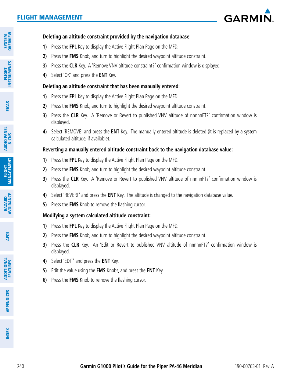 Flight management | Garmin G1000 Piper PA-46 Meridian User Manual | Page 254 / 572