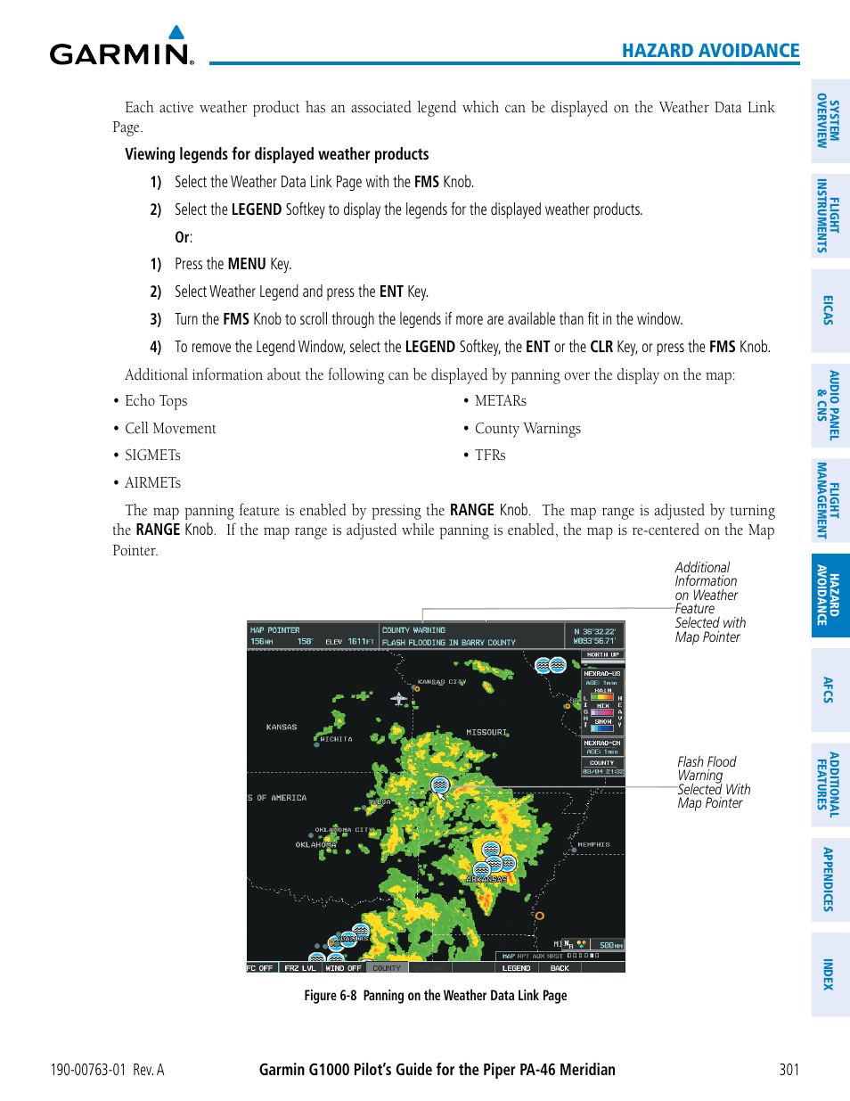 Hazard avoidance | Garmin G1000 Piper PA-46 Meridian User Manual | Page 315 / 572