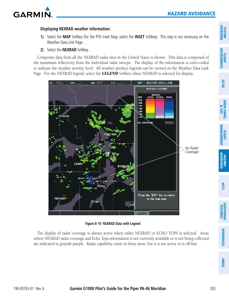 Hazard avoidance | Garmin G1000 Piper PA-46 Meridian User Manual | Page 317 / 572