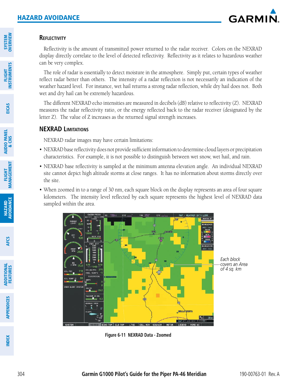 Hazard avoidance, Nexrad l | Garmin G1000 Piper PA-46 Meridian User Manual | Page 318 / 572