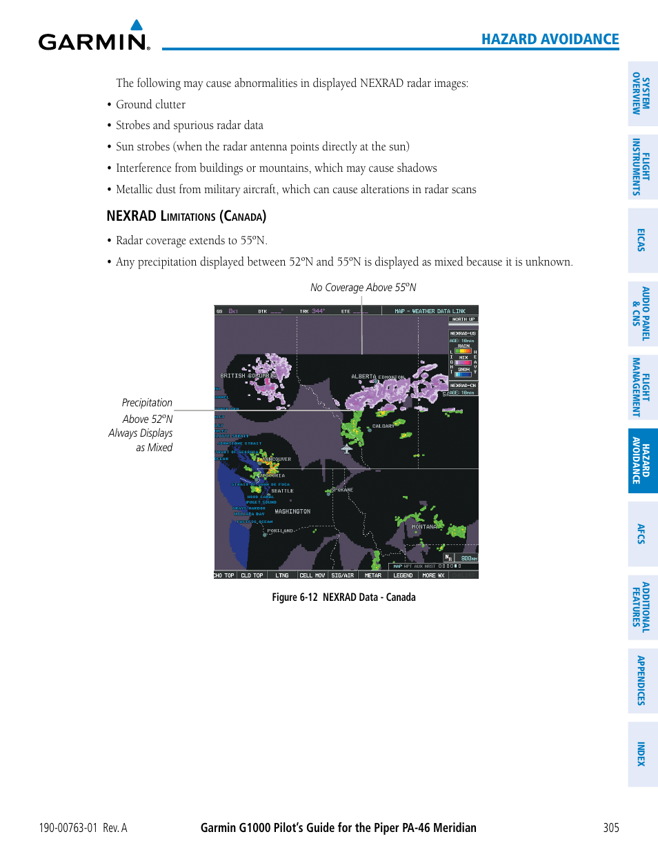 Hazard avoidance, Nexrad l | Garmin G1000 Piper PA-46 Meridian User Manual | Page 319 / 572