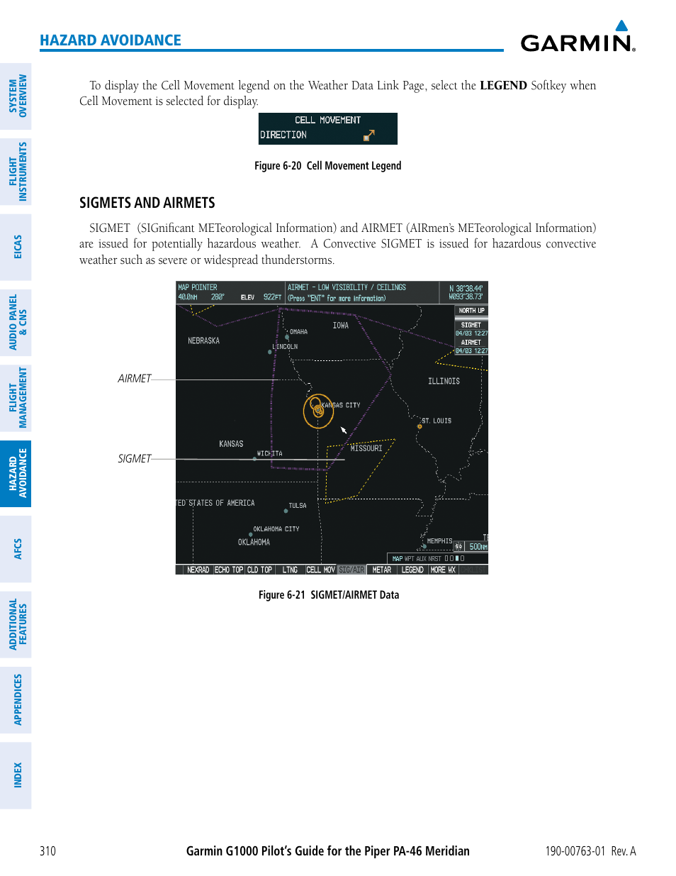 Hazard avoidance, Sigmets and airmets | Garmin G1000 Piper PA-46 Meridian User Manual | Page 324 / 572
