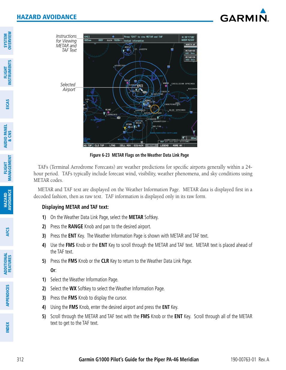 Hazard avoidance | Garmin G1000 Piper PA-46 Meridian User Manual | Page 326 / 572