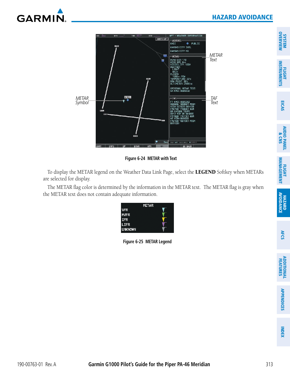 Hazard avoidance | Garmin G1000 Piper PA-46 Meridian User Manual | Page 327 / 572