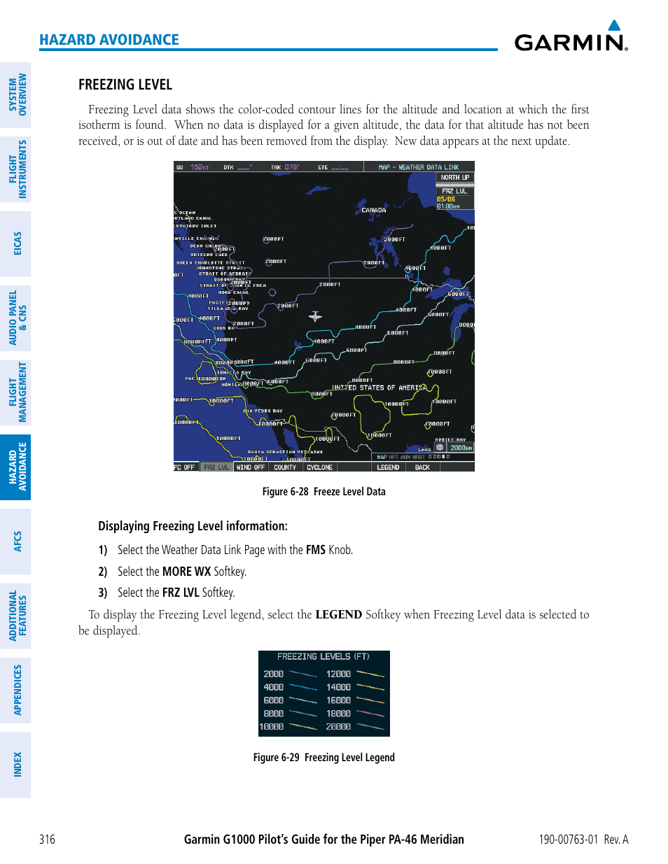 Hazard avoidance, Freezing level | Garmin G1000 Piper PA-46 Meridian User Manual | Page 330 / 572