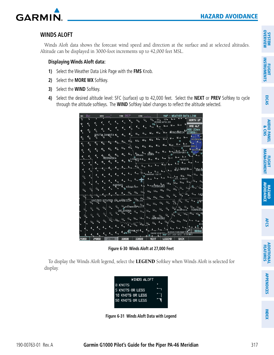 Hazard avoidance, Winds aloft | Garmin G1000 Piper PA-46 Meridian User Manual | Page 331 / 572