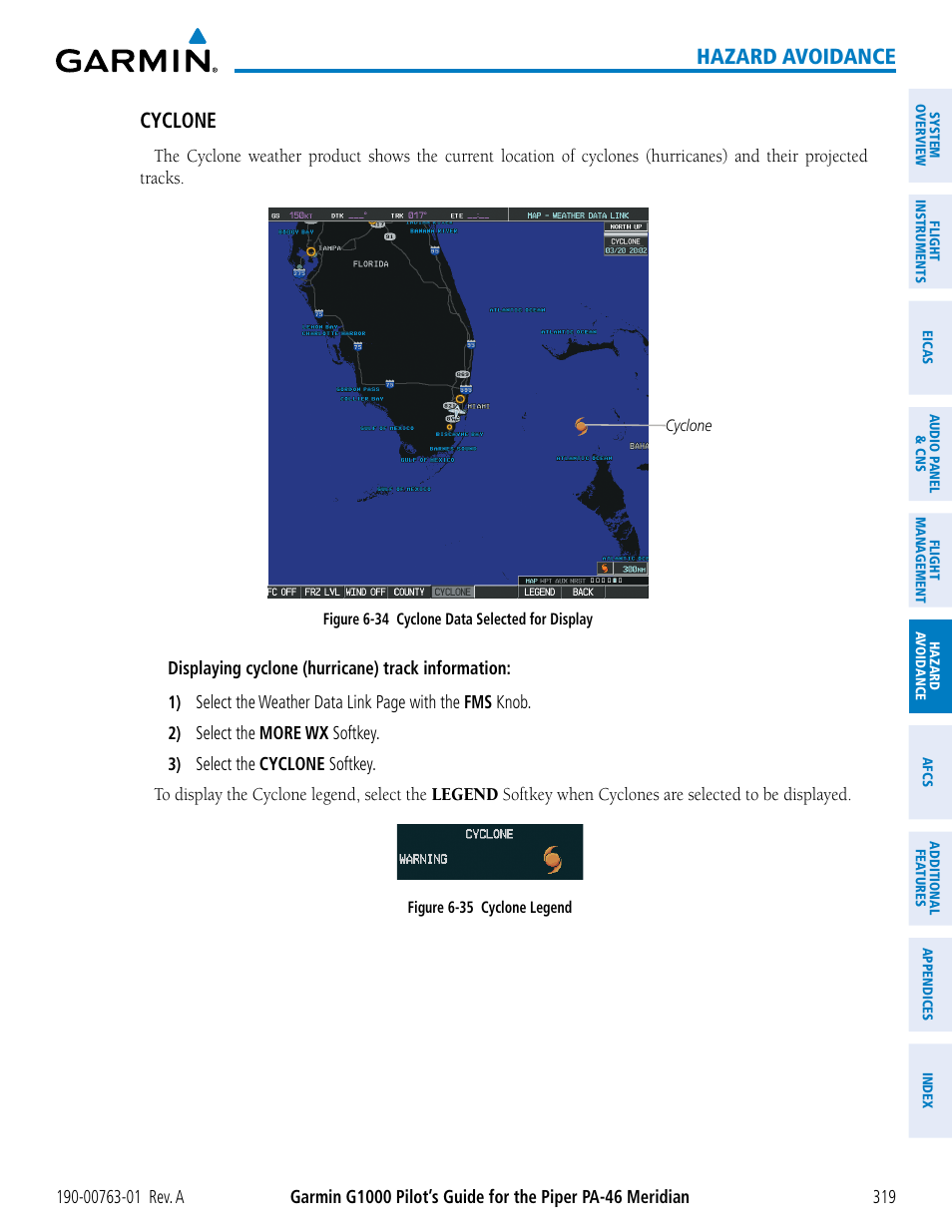 Hazard avoidance, Cyclone | Garmin G1000 Piper PA-46 Meridian User Manual | Page 333 / 572
