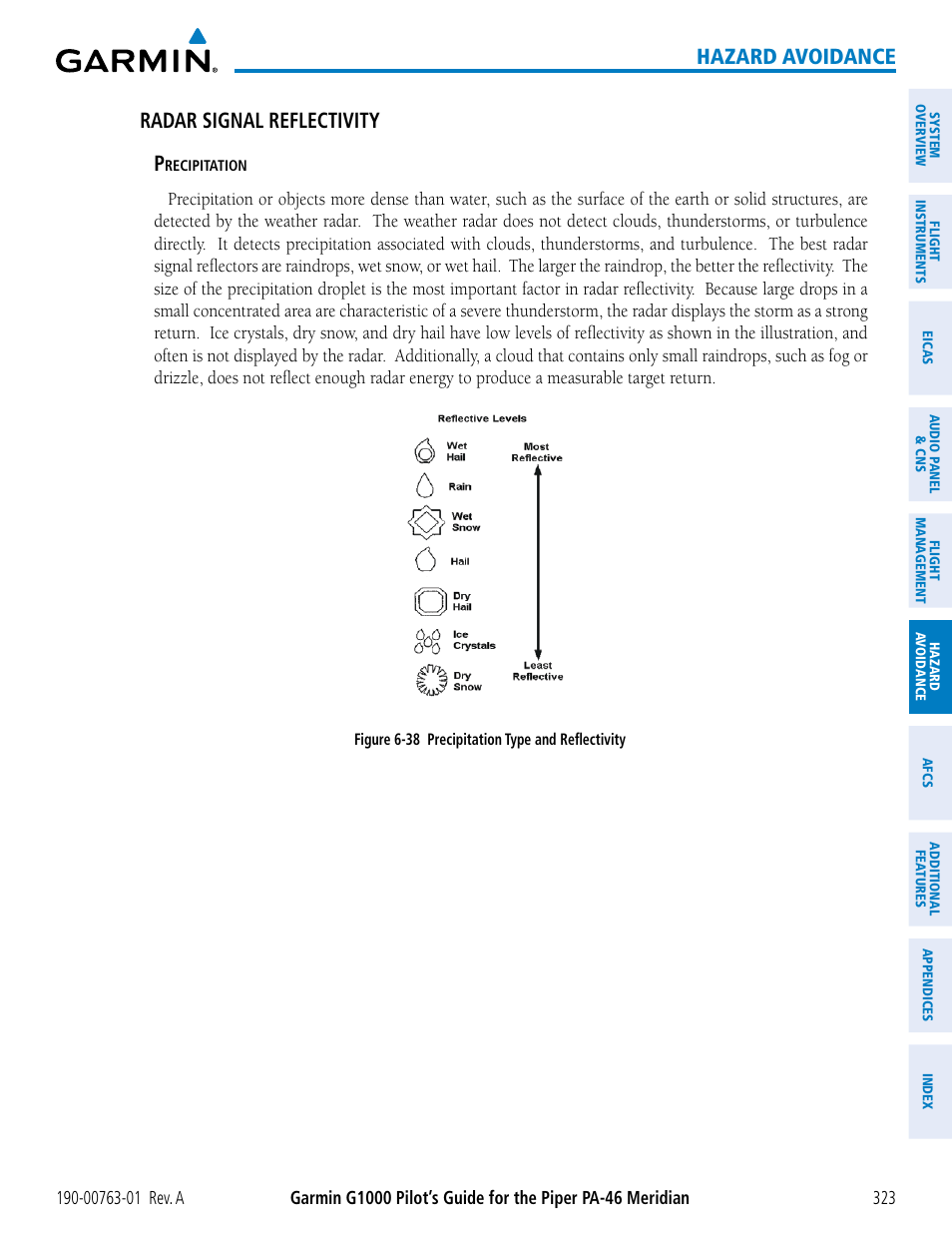 Hazard avoidance, Radar signal reflectivity p | Garmin G1000 Piper PA-46 Meridian User Manual | Page 337 / 572