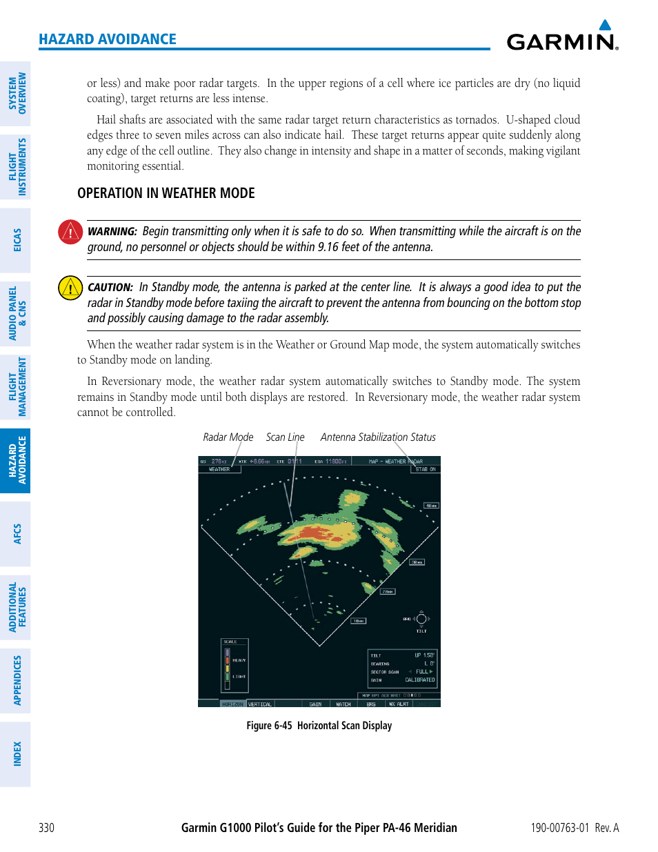 Hazard avoidance, Operation in weather mode | Garmin G1000 Piper PA-46 Meridian User Manual | Page 344 / 572