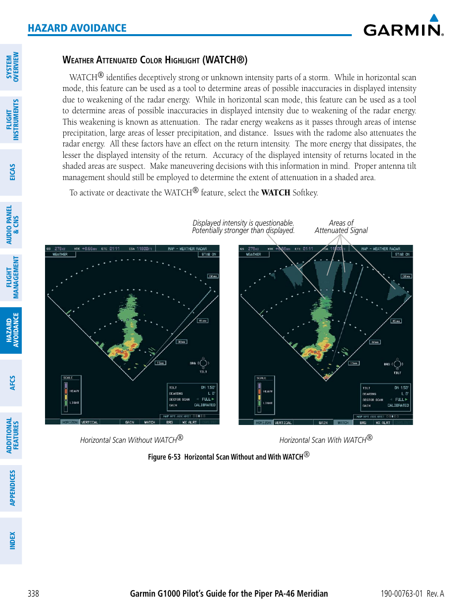 Hazard avoidance, Watch®) | Garmin G1000 Piper PA-46 Meridian User Manual | Page 352 / 572